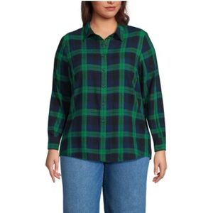 Land's End Classic Tartan Plaid Navy & Green Flannel Button-down Shirt 2X Winter